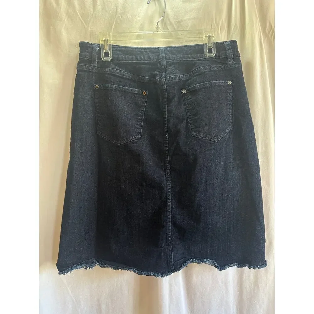 Liz Claiborne Dark Wash Denim Skirt – Size 12 – Raw Hem Fringe - Picture 2 of 6